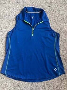 Jofit | Blue Sleeveless Zip-Front Athletic Top with Lime Accents